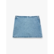 Koton Pamuklu Fermuarlı Relax Fit Mini Denim Şort Etek Açık İndigo 6sal70037md