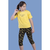 Toontoy Kids Toontoy Kız Çocuk Kesik Detaylı Baskılı Taytlı Takım Sarı