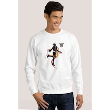 Silhouette Basketball Baskılı Beyaz Erkek Örme Sweatshirt (530945146)