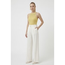 Neden Tekstil Kadın Taşlı Fitilli Halter Yaka Crop Bluz - Açık Sarı
