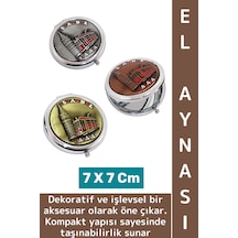 Wintoup Çanta Cep Boy Dekoratif Hediyelik Çok Şık Estetik Kabartmalı İstanbul Motifli Metal El Aynası 7 Cm