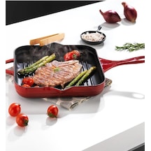 Schafer Guss Chef Döküm Kare Grill Tava 28x28cm-1 Parça-kırmızı Kırmızı