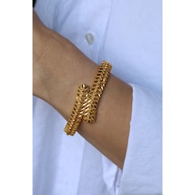 14 Ayar Altın Cimarlı Dorika Detaylı Başak Kelepçe - Klp54484 Sarı Altın