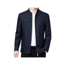 Portmanto Yaka Orta Yaşlı Baba Ceket Düz Renk Uzun Kollu Pürüzsüz Fermuar Kapatma Sıcak Mavi