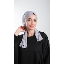 Gri Pratik Hazır Geçmeli Tesettür Bone Kesik Elyaf Sade 2111_15 Gri