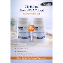 2 Li Beyaz Pva Tutkal 450 Ml Ekonomik İkili Set, Çok Amaçlı Yapıştırıcı