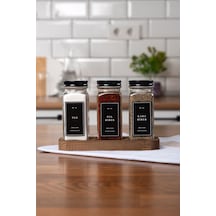 Mienda Home 3'lü Ahşap Standlı Cam Baharatlık Seti Siyah Kapaklı Etiketli Baharatlık Mh01syh03 Siyah - Şeffaf