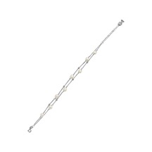 7,5 Mm Çift Zincir Dorika Toplu Doğal İnci Kadın Bileklik 18 Cm / Beyaz Gümüş