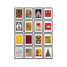 Keith Haring Tabloları 16'lı Sticker Seti Laptop Defter Telefon Etiket Çok Renkli