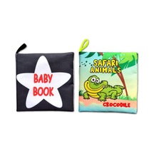 2 Kitap Tox İngilizce Siyah-beyaz Bebek Ve Safari Hayvanları Kumaş Sessiz Kitap E136 E130 - Bez Kitap , Eğitici Oyuncak , Yumuşak Ve Hışırtılı