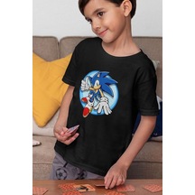 Sevbano Sonic Baskılı Unisex Çizgi Film Çocuk Tişört 1-12 Yaş Siyah