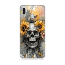 Samsung Galaxy A30 Uyumlu Çiçekli Kurukafa Fantezisi Desenli Silikon Kılıf Çok Renkli