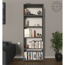 Modern 5 Raflı Kitaplık Dekoratif Kitaplık Antrasit