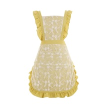 Kadınlar İçin Cepli Vintage Önlük Önlük Elbise Sevimli Çiçekli Che Lime Sarısı, Diğer