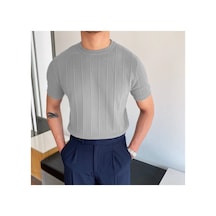 Cool Tarz Gri Erkek Yuvarlak Yaka Örme T-shirt Gri Gri