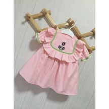 Toz Pembe Nakış Ve Su Taşı Detaylı Kız Çocuk Bebek Cici Elbise Çok Renkli