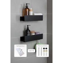 Yüksek Kaliteli Paslanmaz Banyo Düzenleyici Şampuanlık Duş Rafı - 2'li Set Siyah