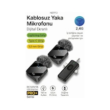 2 Mikrofonlu Kablosuz Yaka Mikrofonu Tüylü Rüzgar Önleyici 20 M Menzil İos Android Uyumlu