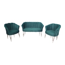 Garden House Zümrüt Yeşil Kumaş Gümüş Ayaklı Çay Seti Koltuk Takımı Ofis Koltuk Takımı Bekleme Koltuğu Berjer Zümrüt Yeşil