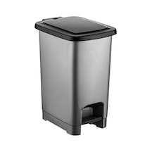 Omnipazar Sy4280 Slim Pedallı Gri Plastik Çöp Kovası Siyah 10 L Siyah