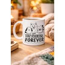 Pet Friends Forever Porselen Kupa Model 69 Kedi & Köpek Figürlü Sevimli Tasarım, Hayvan Severlere Özel Kahve Ve Çay Kupası Çok Renkli