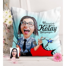 Kişiye Özel Bayan Polis Karikatürlü Saten Yastık - 1