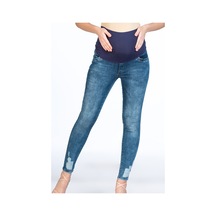 Busa Hamile Kot Pantolon Skinny Paça Yırtık Model Mavi-mavi