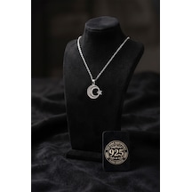 925 Ayar Geleneksel Telkari El İşçiliği Ay Yıldız Gümüş Kolye 17x19mm Rzn10409