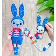 Amigurumi Tavşan Çıngırak Seti Emzik Zinciri Oyuncak Çok Renkli