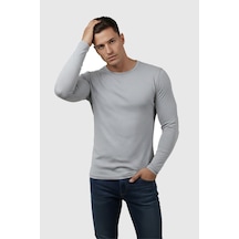 Rizzup Gri Dar Kalıp Likralı %90 Pamuk Erkek Sweatshirt Vücuda Oturan İnce Penye Sweat 2300423
