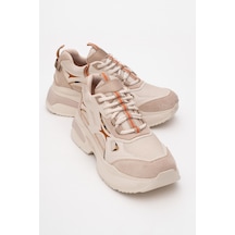 Marron Bej Desenli Kadın Spor Sneakers Bej