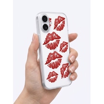 İphone 17 Kırmızı Dudak / Öpücük Desenli Şeffaf Telefon Kılıfı Mh-hs9135-0795