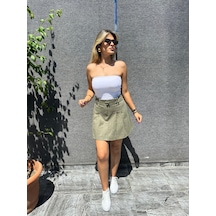 Önden Pileli Kadın Mini Etek KT01869 Yeşil