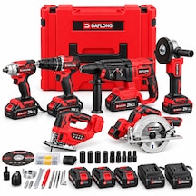 Daflong 6'lı Profesyonel Şarjlı El Aleti Seti 21v Hilti, Spiral, Vidalama, Somun Sıkma, Dekupaj Ve Daire Testere Çantalı Set