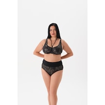 Büyük Beden Balenli Parlak Leopar Toparlayıcı Bikini Takım Altın