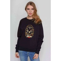Nate Events Look Away Baskılı Siyah Kadın Sweashirt