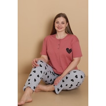 Wordex Mirano 4515 Kalpli Kısa Kollu Pamuklu Penye Büyük Beden Kadın Pijama Takımı Gül Kurusu