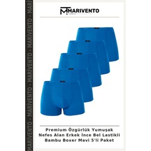 Marivento Premium Özgürlük Yumuşak Nefes Alan Erkek İnce Bel Lastikli Bambu Boxer Mavi 5'li Paket Saks
