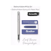 Dolma Kalem M Uç + 6 Lı Mavi Kartuş Seti Gri