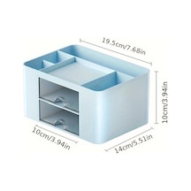 Sunshine011 Mavi 2 Çekmeceli Masaüstü Organizer, Kalem Ve Kozmetik Depolama Kutusu Mavi