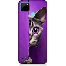 Realme C21y Uyumlu Mor Kedi Desenli Silikon Kılıf