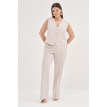 Myline Keten Düz Kesim Klasik Pantolon-1764-taş Taş