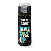 Coral High 500 Ml Erkek Çocuk Siyah Sarı Never Give Up Baskılı Çelik Termos Matara - Okul Suluğu Siyah - Sarı