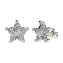 Roza Silver Zirkon Taşlı Rodyum Manolya Çiçeği Çivili Gümüş Küpe Re10190