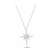 Çekirdekjewelry 925 Ayar Gümüş Sarı Altın Kaplama Yıldız Kolye Zirkon Taşlı Parlak Kuzey Yıldızı Kolye Gri