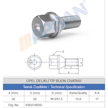 20 Adet Opel Delikli Tip Bijon Civatası