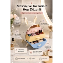 Tavşan Kulaklı Makyaj Ve Takı Organizeri 3 Çekmeceli Masaüstü Kozmetik Düzenleyici Pastel Renkli Makyaj Organizeri Çok Renkli