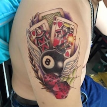 Geçici Kart ve Bilardo Topu Tatto Geçici Dövme - Renkli Çok Renkli