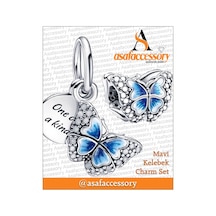 Mavi Kelebek Set Charm Gümüş