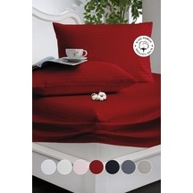 %100 Pamuk Çizgili Saten Tek / Çift Kişilik Lastikli Çarşaf Seti 100x200 120x200 160x200 180x200 Bordo